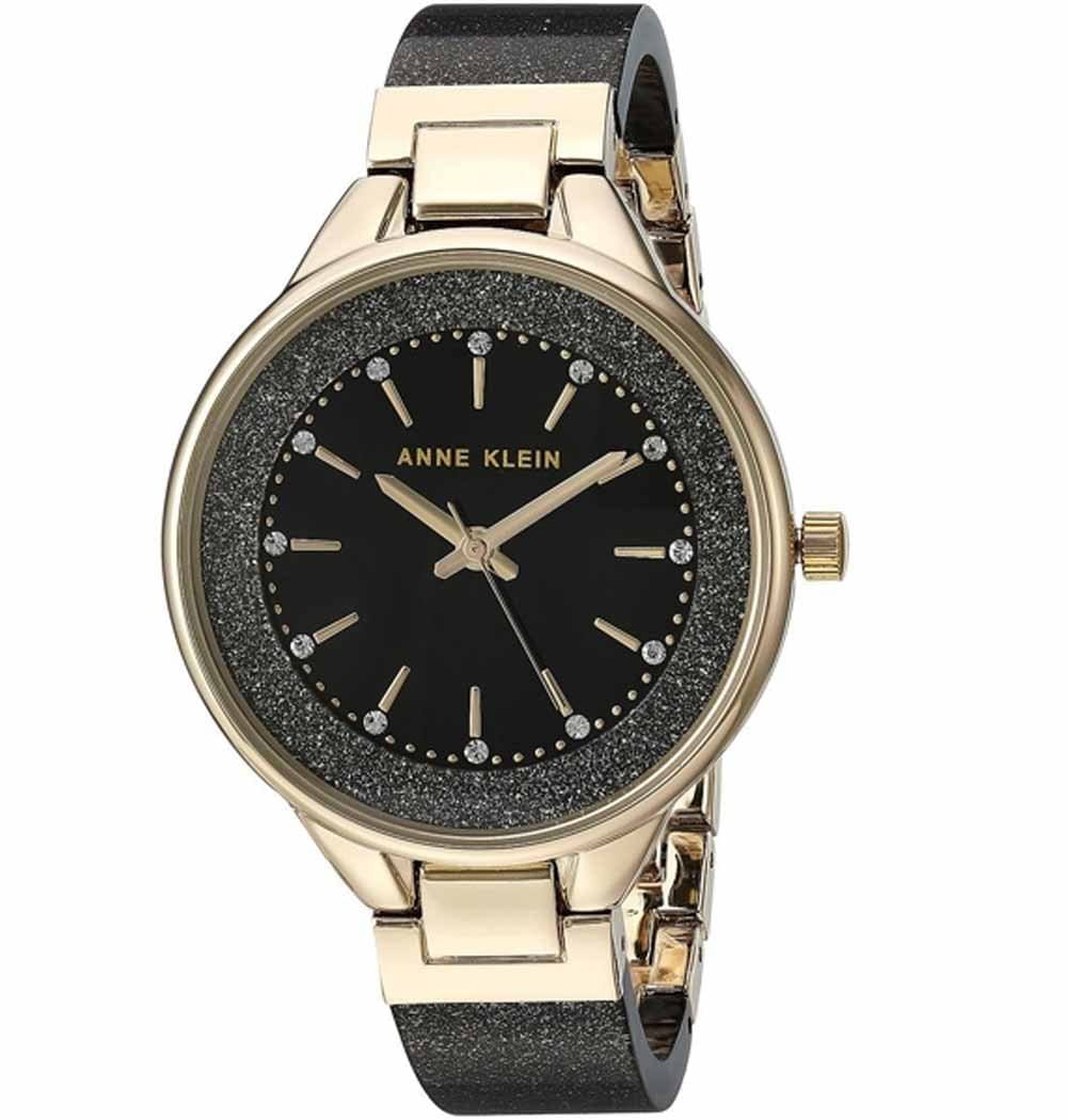 Anne Klein Anne Klein Classic  1408BKBK  1408BKBK кварцевые женские часы черный циферблат, браслет  — вид спереди
